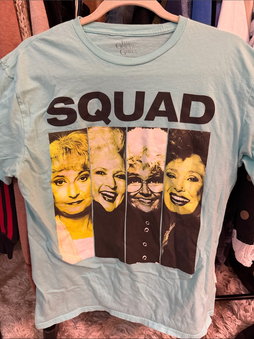 The Golden Girls SQUAD T Shirt Aqua Blue Graphic Dorothy Rose Sophia Blanche
